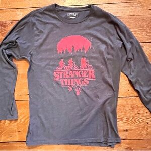 Netflix Stranger Things Gray and Red Long Sleeve Tee